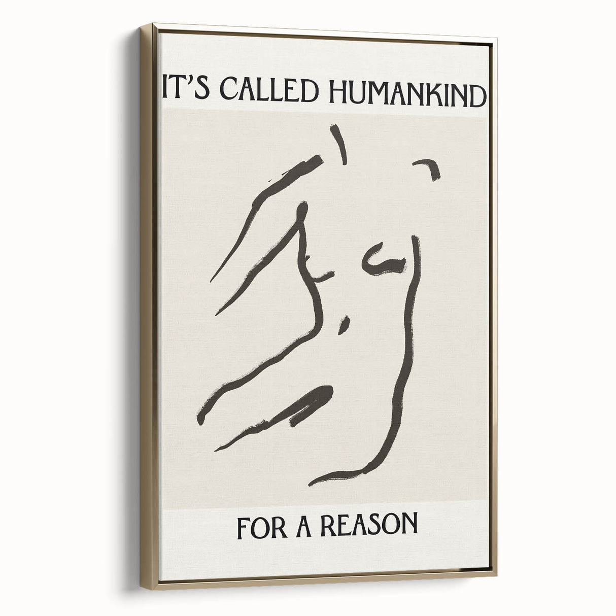 Framed canvas wall art featuring an abstract minimalist design with gold accents, showcasing a sleek side view. Perfect for modern home decor.