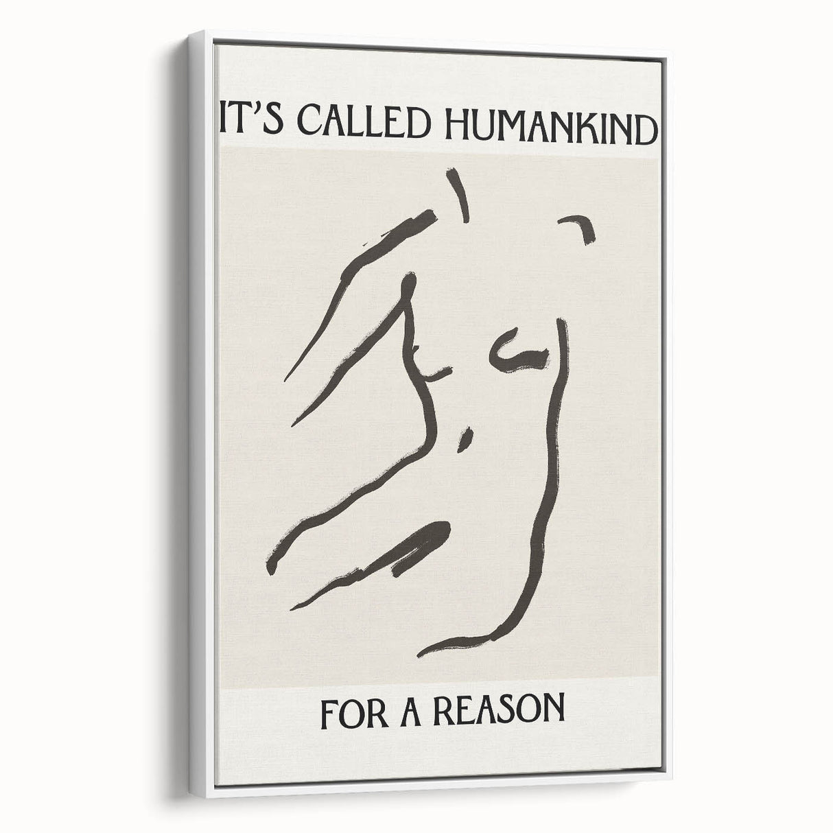 Framed canvas wall art featuring an abstract minimalist design in muted tones, showcasing a sleek white frame and side view for modern decor elegance.