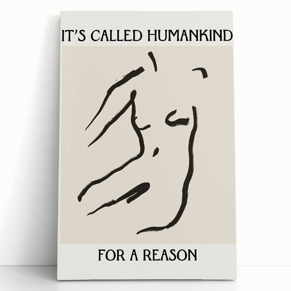 Abstract minimalist wall art collection featuring a stretched canvas design with soft pastel colors and geometric shapes, leaning against a white wall. Perfect for modern decor.