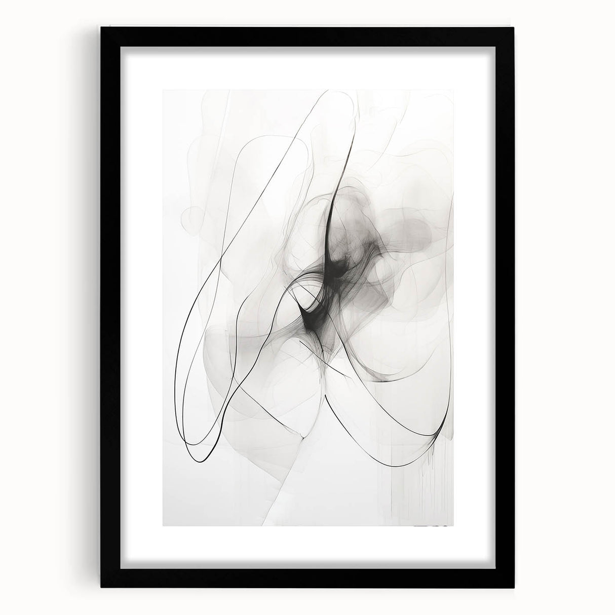 Abstract minimalist wall art design framed in black, showcasing geometric patterns and soft color tones, ideal for modern home decor accents.