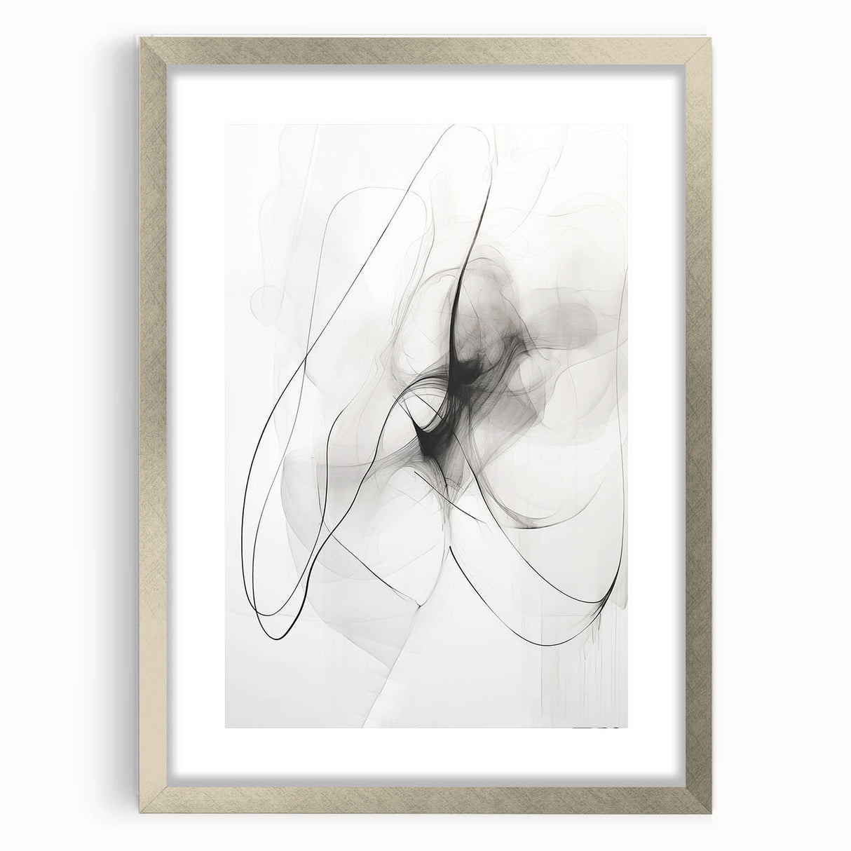 Abstract minimalist wall art collection featuring a silver frame with mat, showcasing a modern design ideal for contemporary home decor. The front view highlights the sleek lines and subtle color palette, perfect for enhancing any interior space.