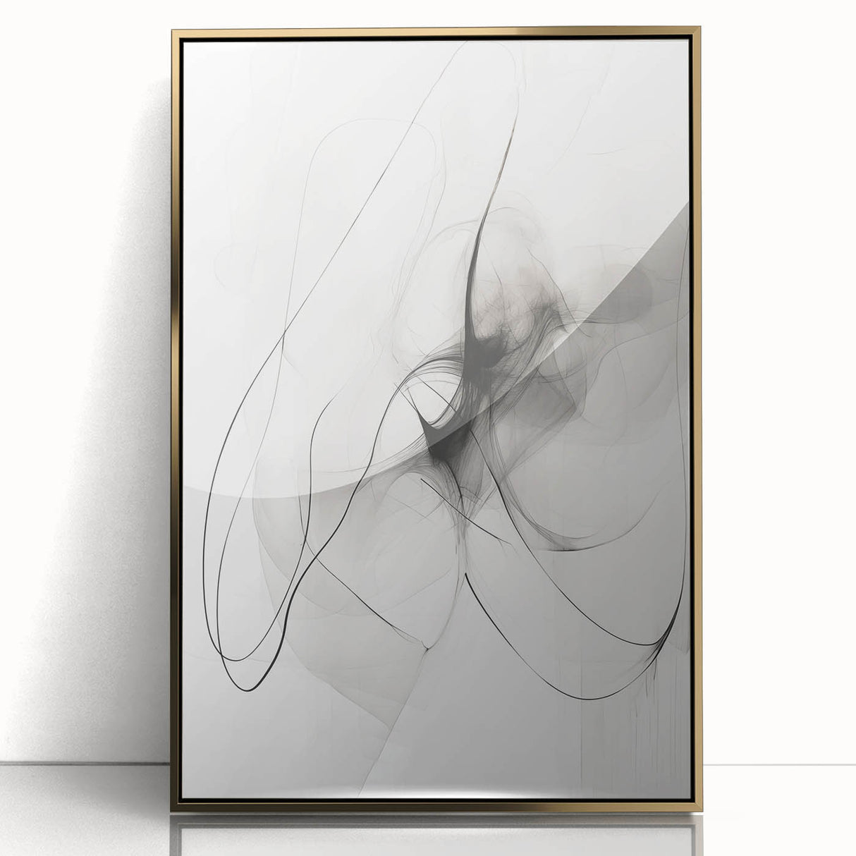 Framed abstract minimalist wall art collection featuring gold accents on a white background, ideal for modern home decor, enhancing any living space.