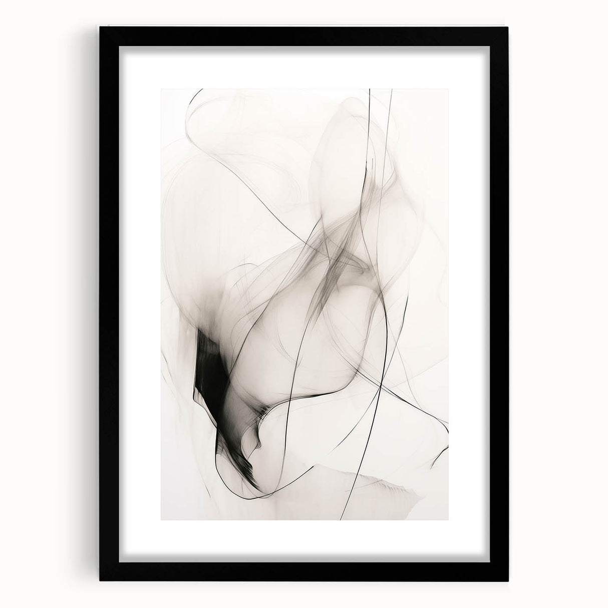 Abstract minimalist wall art collection featuring a sleek black frame with a white mat, showcasing a modern design perfect for contemporary home decor.