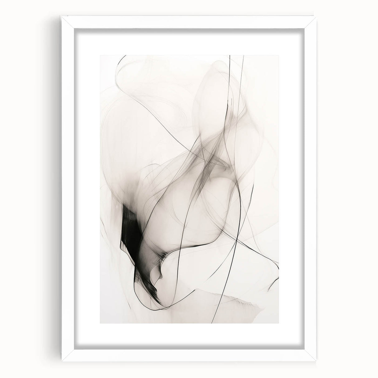 Abstract minimalist wall art collection featuring a framed design with a white mat, showcasing geometric shapes and a serene color palette. Perfect for modern home decor.
