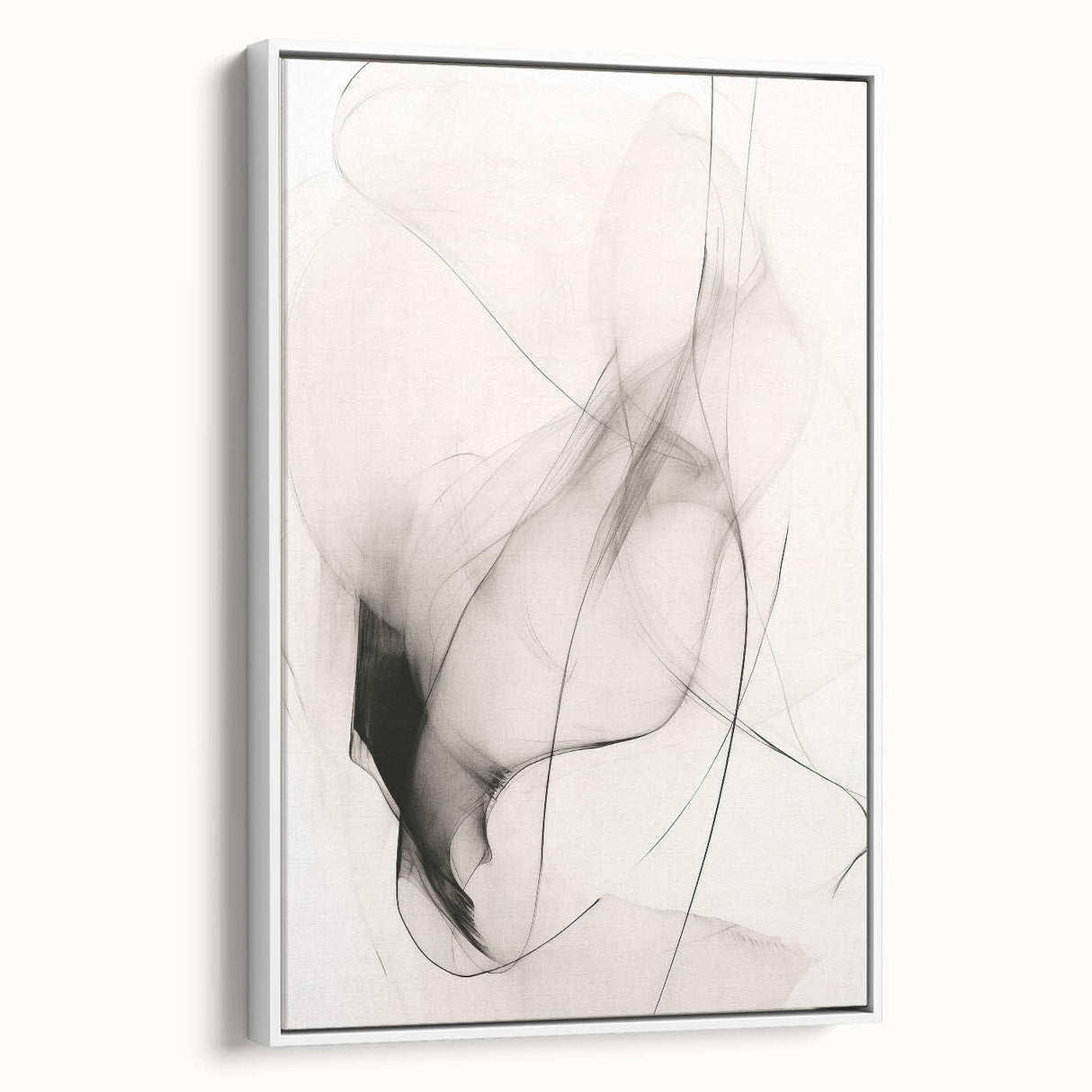 Framed wall art showcasing an abstract minimalist design, featuring soft white tones and clean lines, ideal for modern home decor. Perfect for enhancing contemporary living spaces.