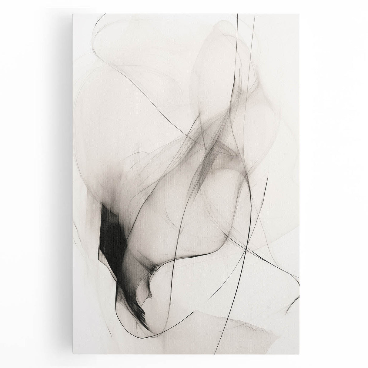 Abstract minimalist design wall art collection displayed on stretched canvas, featuring soft neutral colors and geometric shapes, ideal for modern home decor.