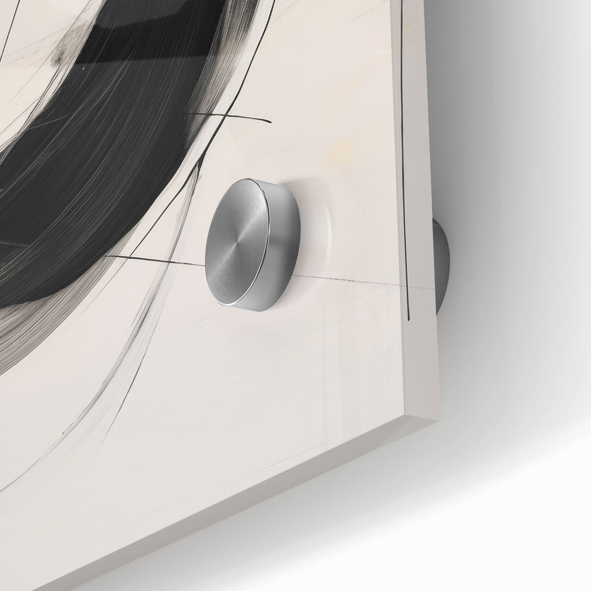 Close-up of an abstract minimalist wall art design featuring vibrant colors and geometric shapes, printed on acrylic glass, showcasing modern artistic flair.