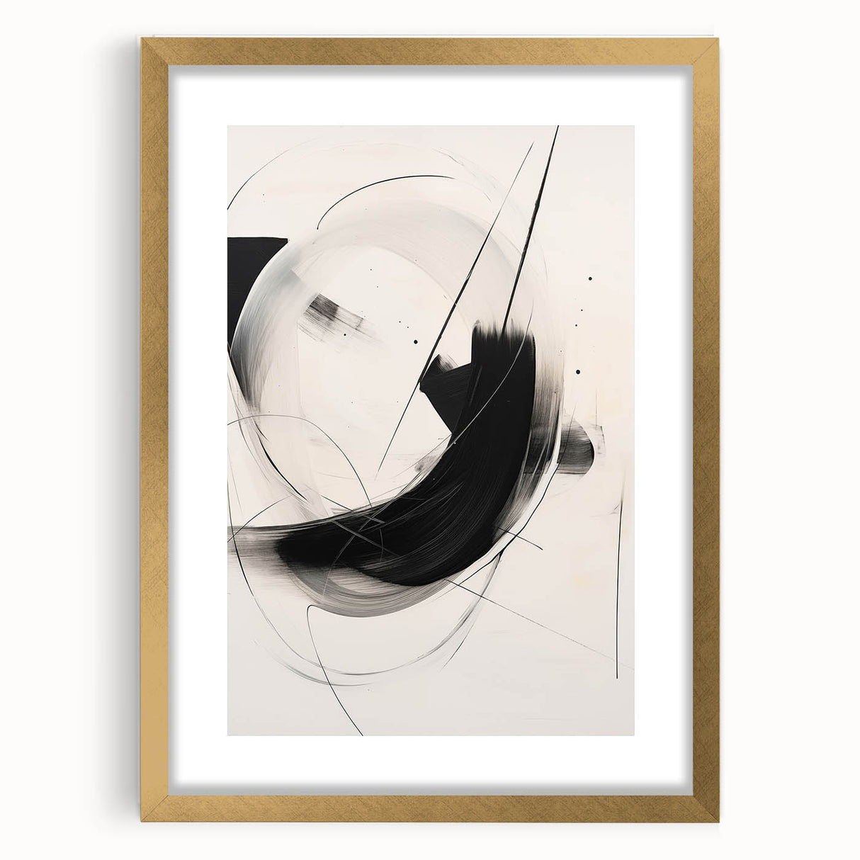 Abstract minimalist wall art design featuring a gold frame and mat, showcasing a contemporary aesthetic ideal for modern interiors, enhancing decor with elegance.