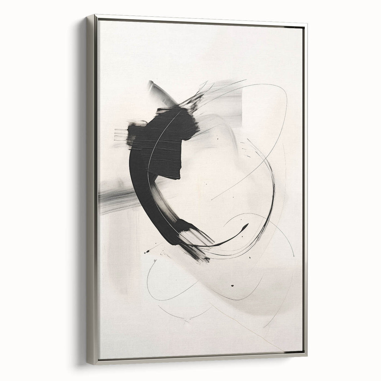 Framed abstract minimalist wall art collection showcasing a silver frame and unique geometric patterns, enhancing modern home decor with elegance.