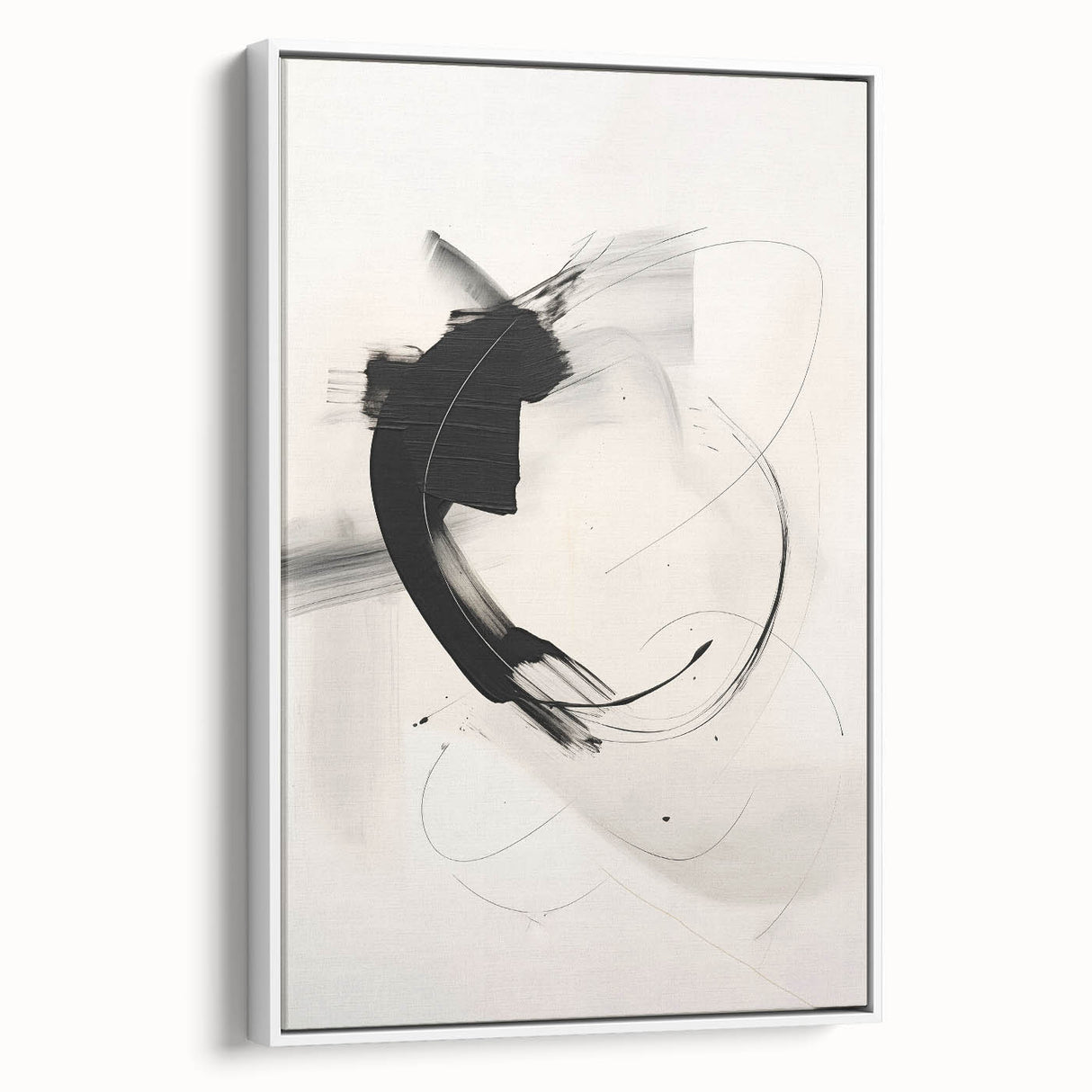 Framed minimalist wall art collection showcasing an abstract design in muted tones, viewed from the side, perfect for modern home decor.