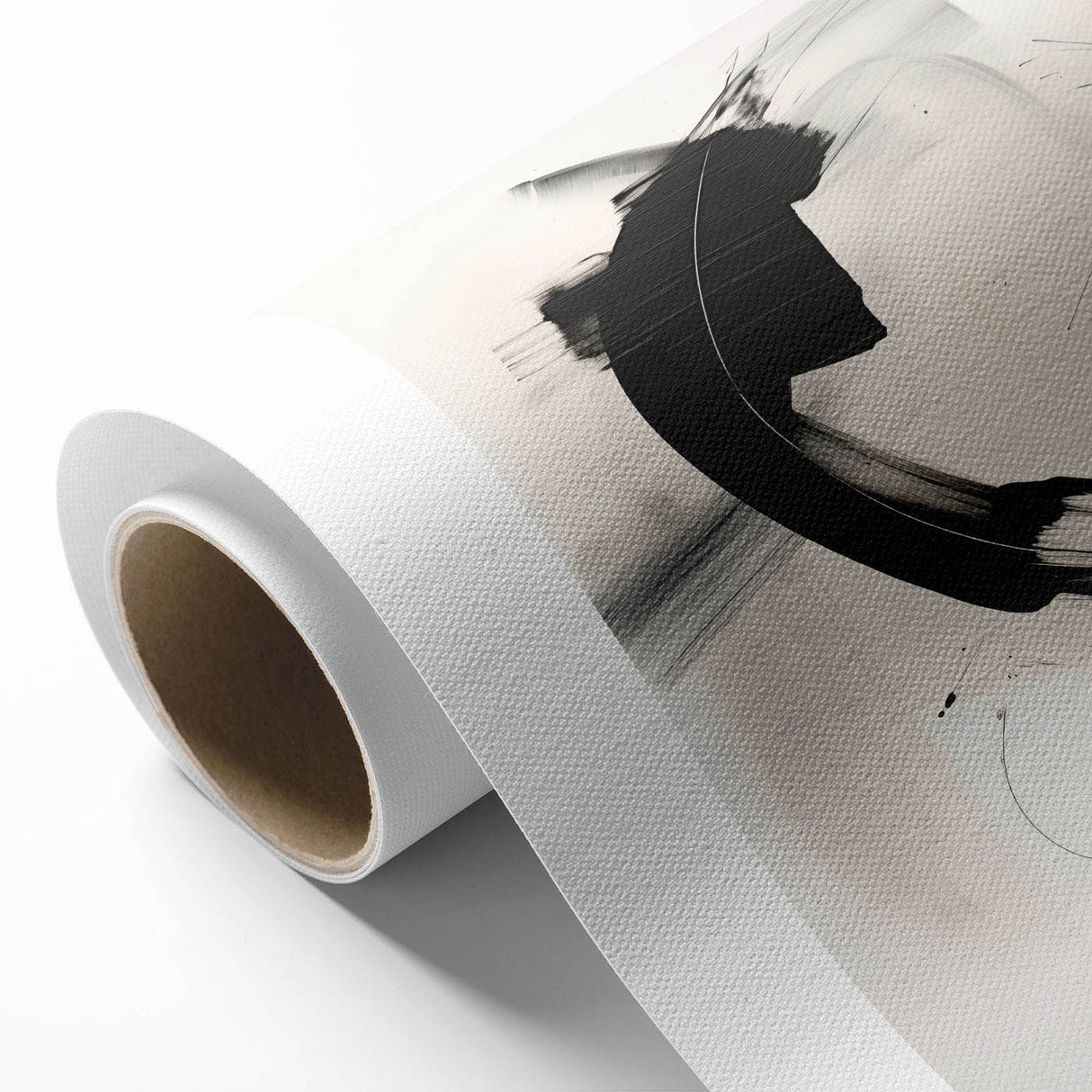 Abstract minimalist design wall art on rolled canvas, featuring soft pastel colors and geometric shapes, perfect for modern home decor. The artwork is presented in a protective cardboard tube for safe shipping.