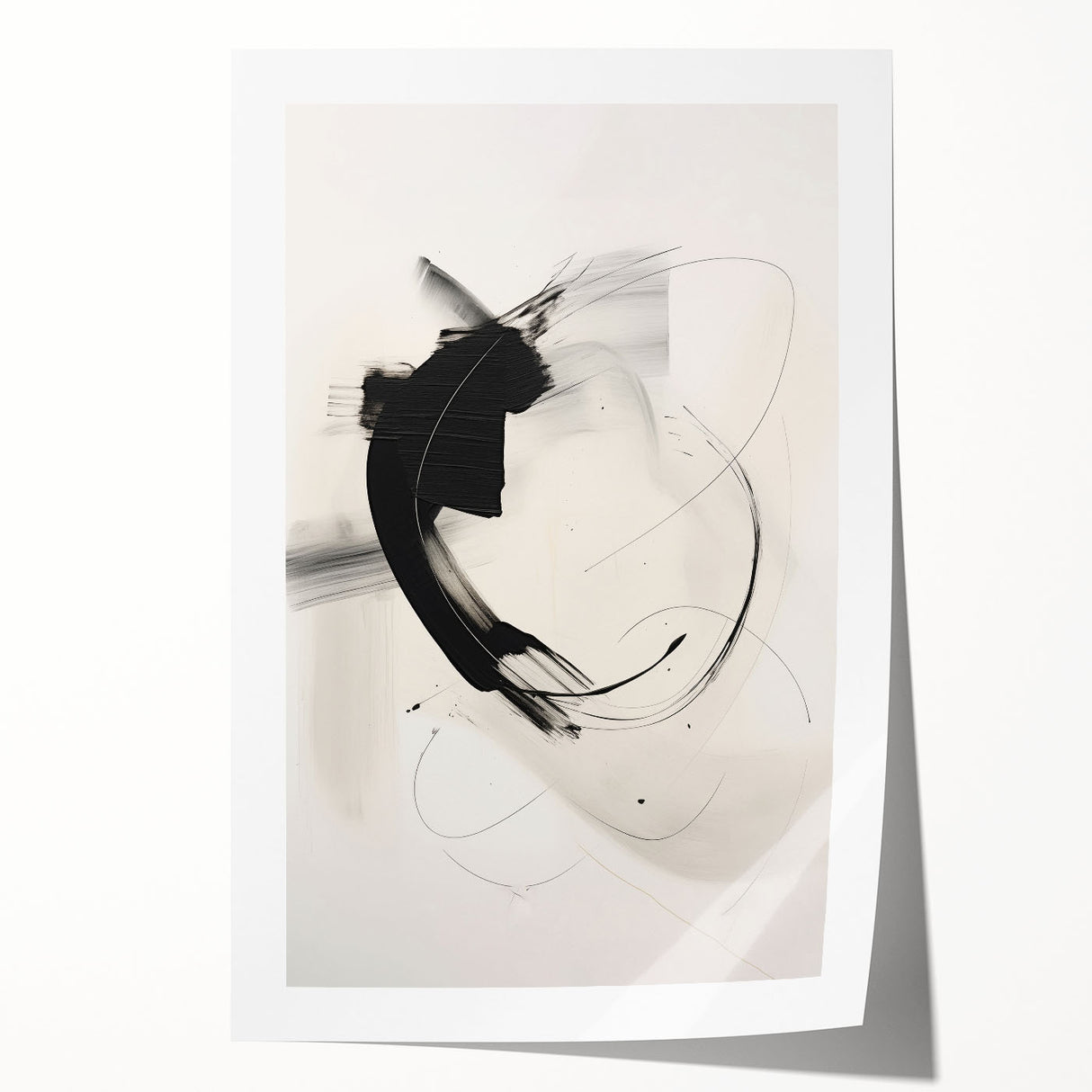 Abstract minimalist wall art print featuring soft pastel colors and geometric shapes, rolled and ready for display, ideal for modern home decor.