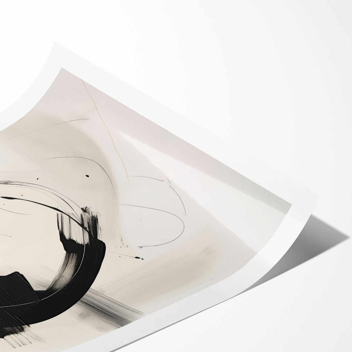 Abstract minimalist wall art print showcasing a vibrant blend of blue and orange geometric shapes, designed for modern home decor, rolled for easy framing.