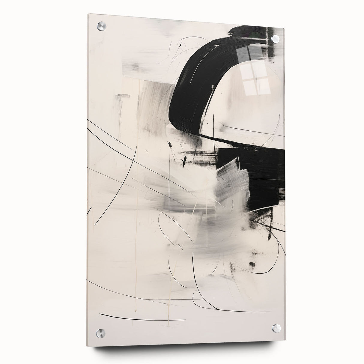 Minimalist abstract wall art collection displayed in an acrylic glass frame, showcasing vibrant colors and geometric patterns, ideal for modern decor.