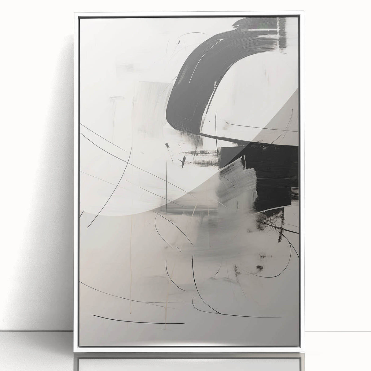 Framed acrylic wall art in minimalist design, showcasing an abstract composition with soft colors and geometric shapes, ideal for modern home decor.