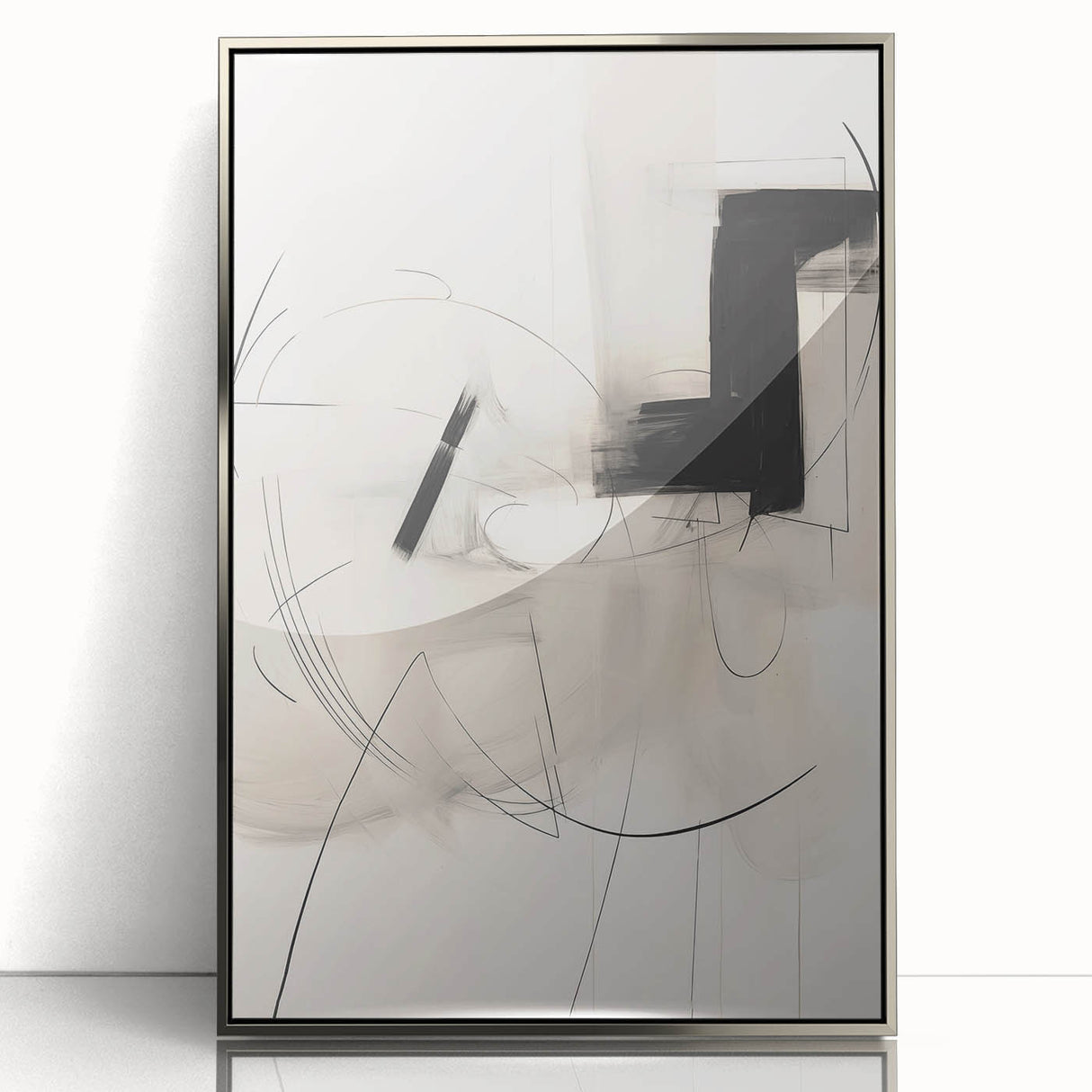 Framed acrylic wall art from the Abstract Minimalist Design 94 collection, featuring sleek silver tones and a contemporary aesthetic, ideal for modern home decor.
