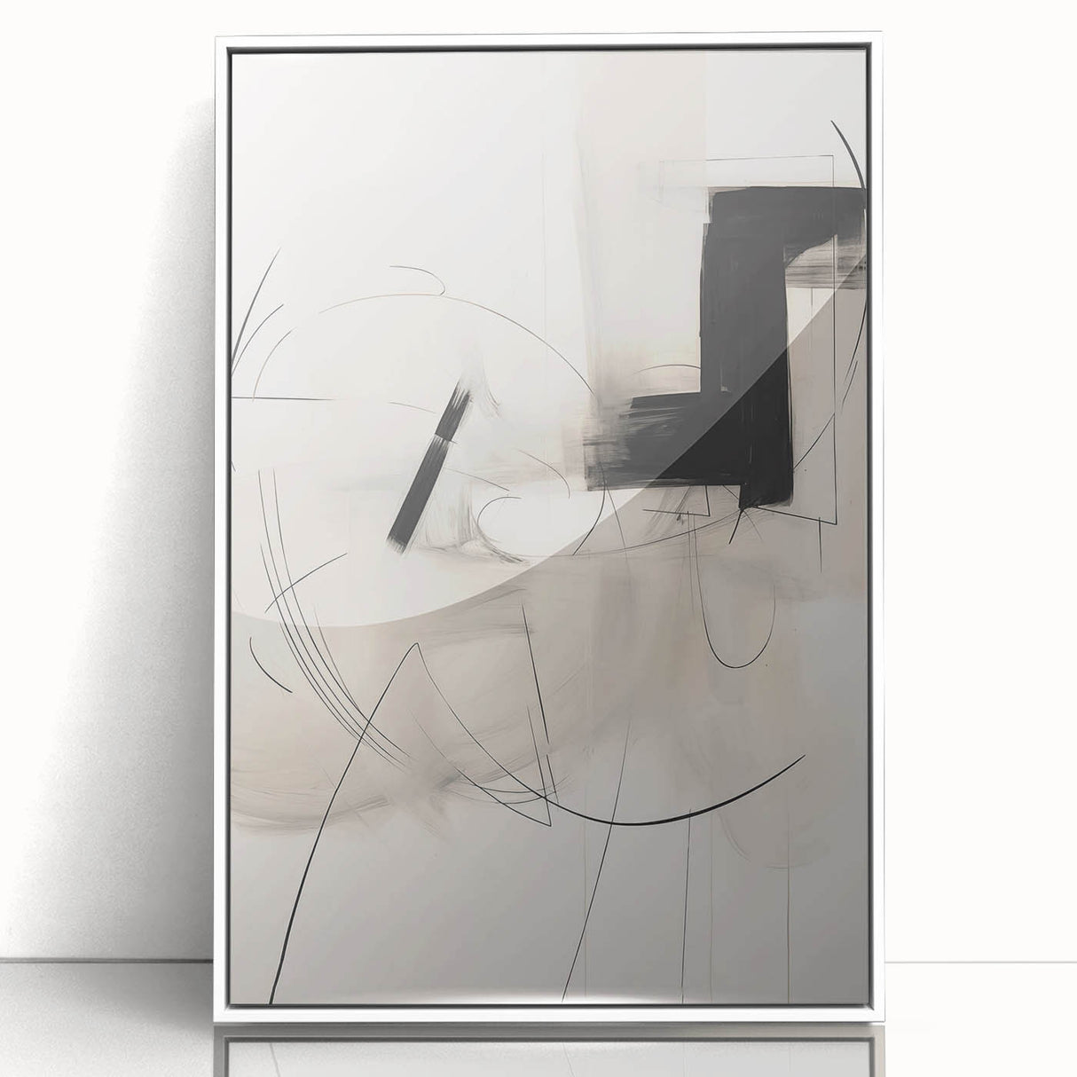 Framed abstract minimalist wall art design featuring soft pastel colors and geometric shapes, displayed on a white background, perfect for modern home decor.