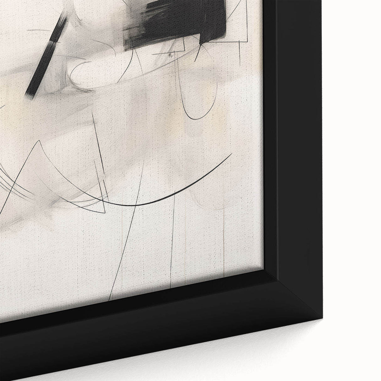 Close-up of a framed abstract minimalist wall art piece showcasing soft pastel colors and geometric shapes, perfect for modern home decor or office spaces.