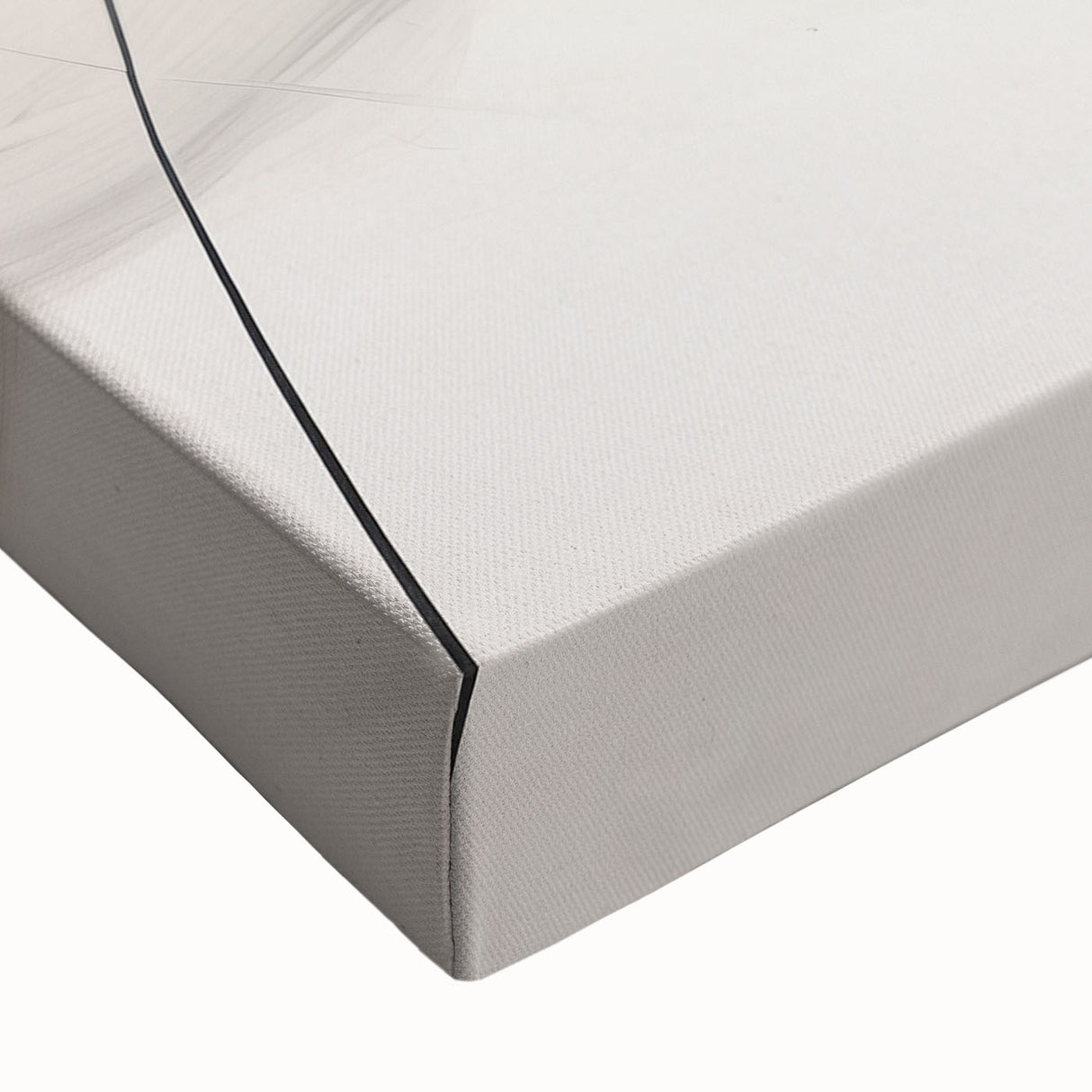 Close-up of an abstract minimalist design wall art piece featuring soft pastel colors and geometric shapes, printed on stretched canvas, perfect for modern decor.