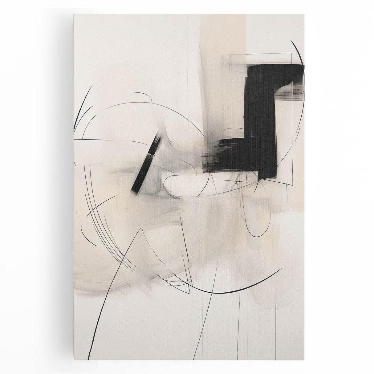 Abstract minimalist wall art collection on stretched canvas, showcasing vibrant geometric shapes and soft pastel colors, perfect for modern home decor.