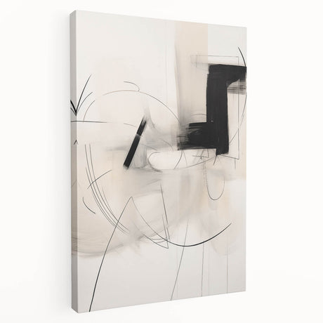 Stretched canvas wall art showcasing an abstract minimalist design with soft pastel colors, viewed from the side, highlighting its sleek edges and modern aesthetic.