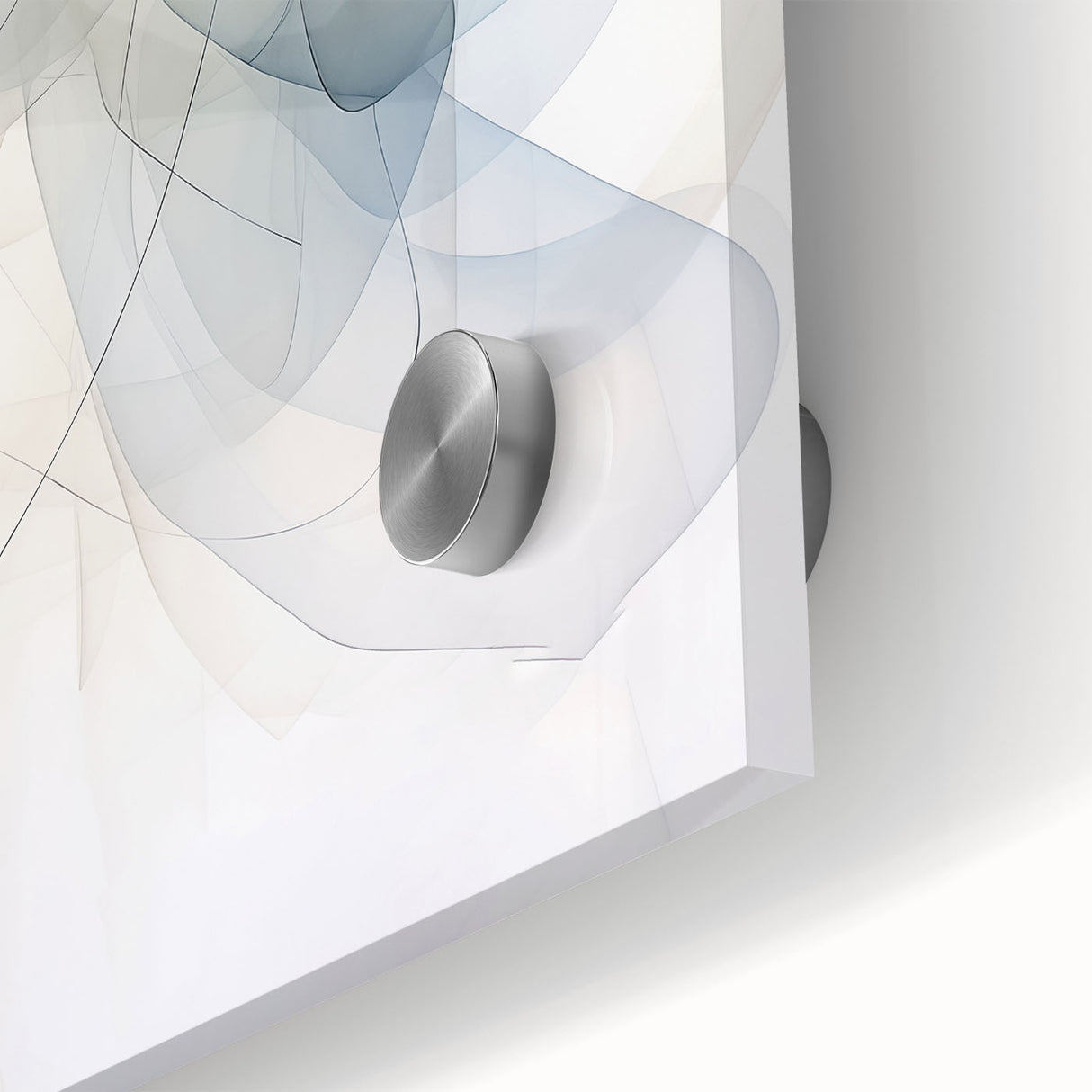 Close-up of an abstract minimalist wall art piece showcased in acrylic glass, featuring subtle earth tones and geometric shapes, perfect for modern decor.