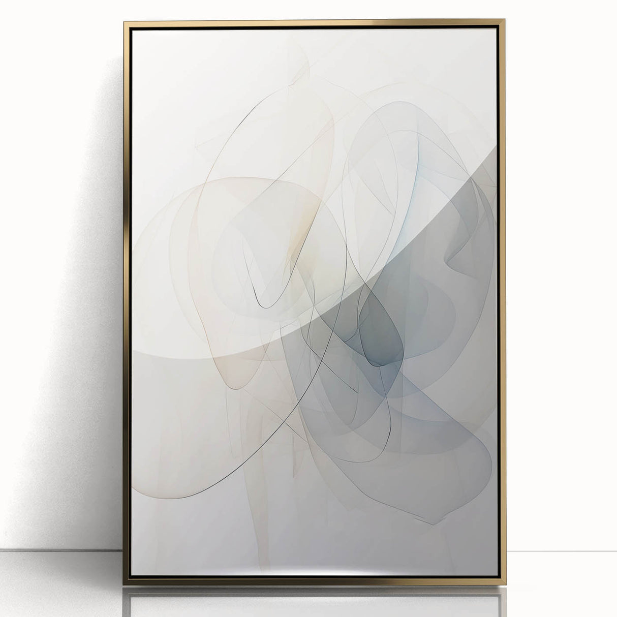 Framed abstract minimalist wall art design featuring a gold acrylic front, showcasing clean lines and a modern aesthetic, ideal for contemporary decor.