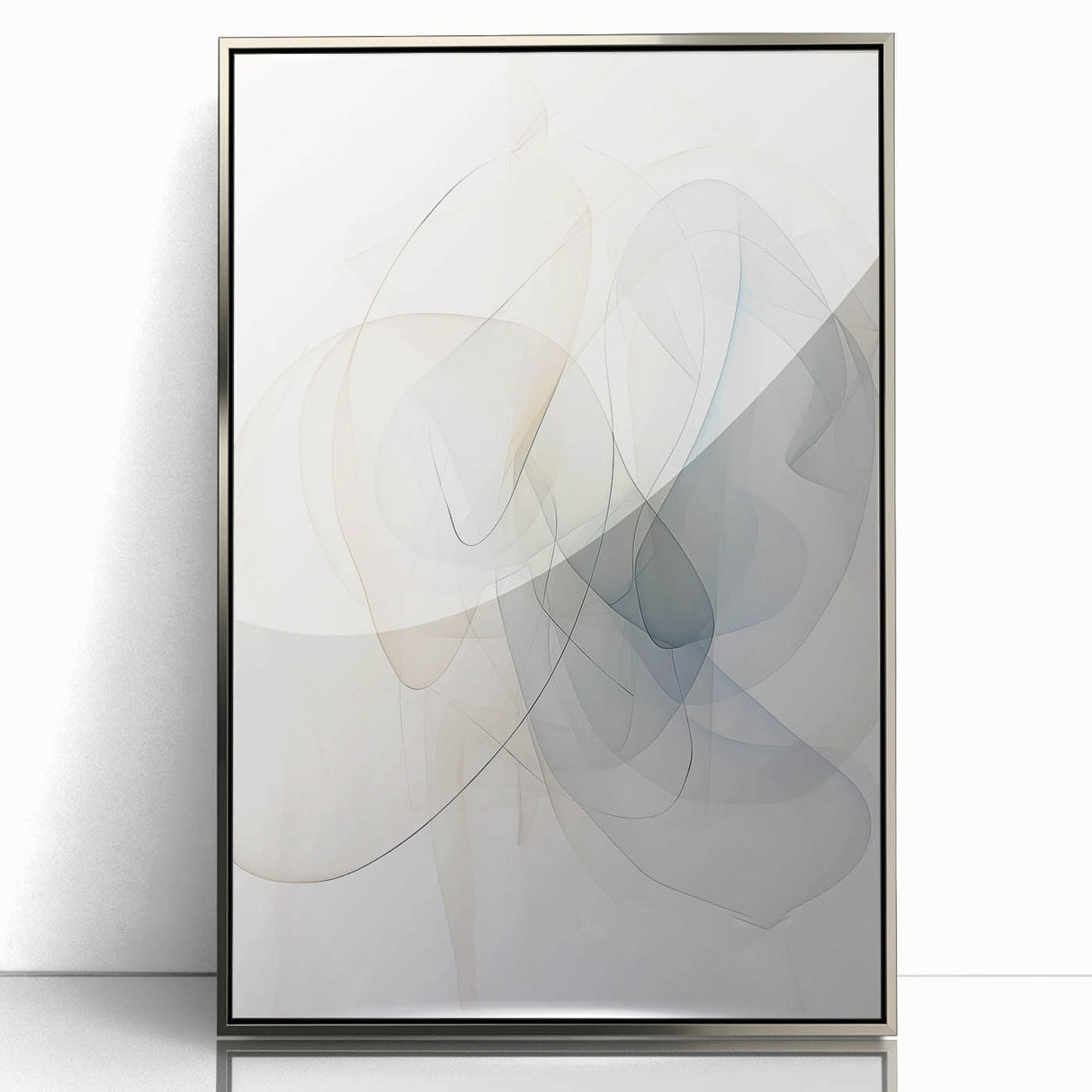 Framed abstract minimalist wall art from the '99 Collection' featuring a sleek silver design, showcasing geometric patterns and contemporary aesthetics, perfect for modern decor.