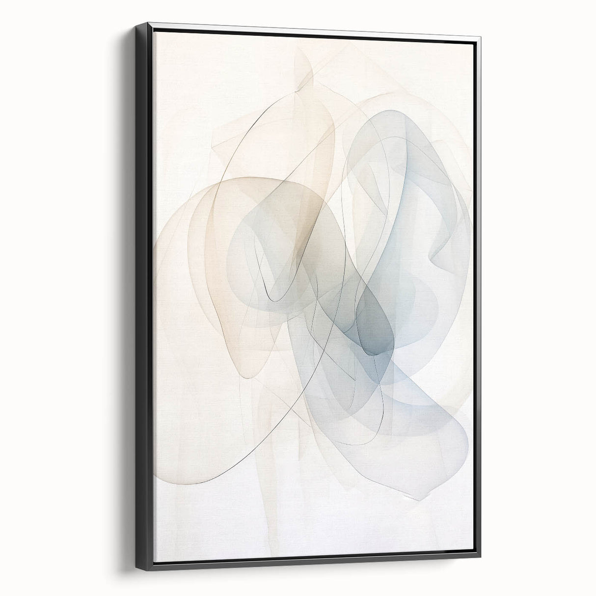 Framed abstract minimalist wall art showcasing a sleek black design, displayed from a side view to highlight its modern aesthetic and gallery-ready finish. This piece adds a contemporary touch to any interior decor.