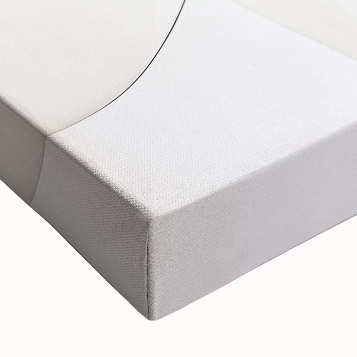 Close-up view of a stretched canvas featuring an abstract minimalist design with soft pastel colors and geometric shapes, ideal for modern home decor.