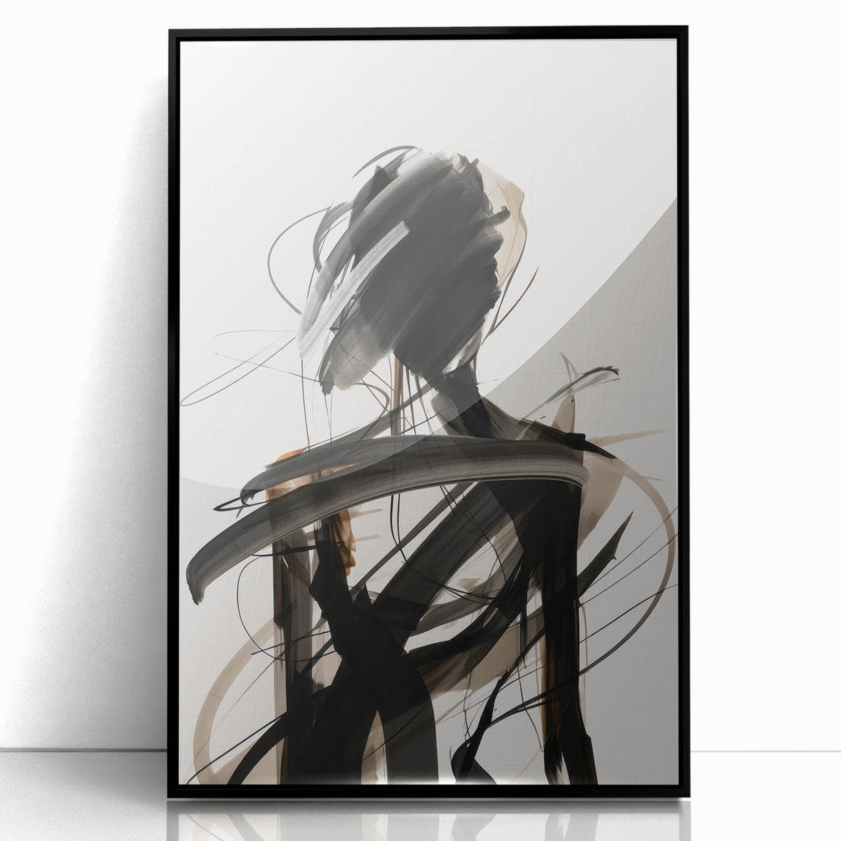 Framed abstract modern wall art collection featuring vibrant geometric shapes in bold colors, set against a sleek black frame for contemporary decor.