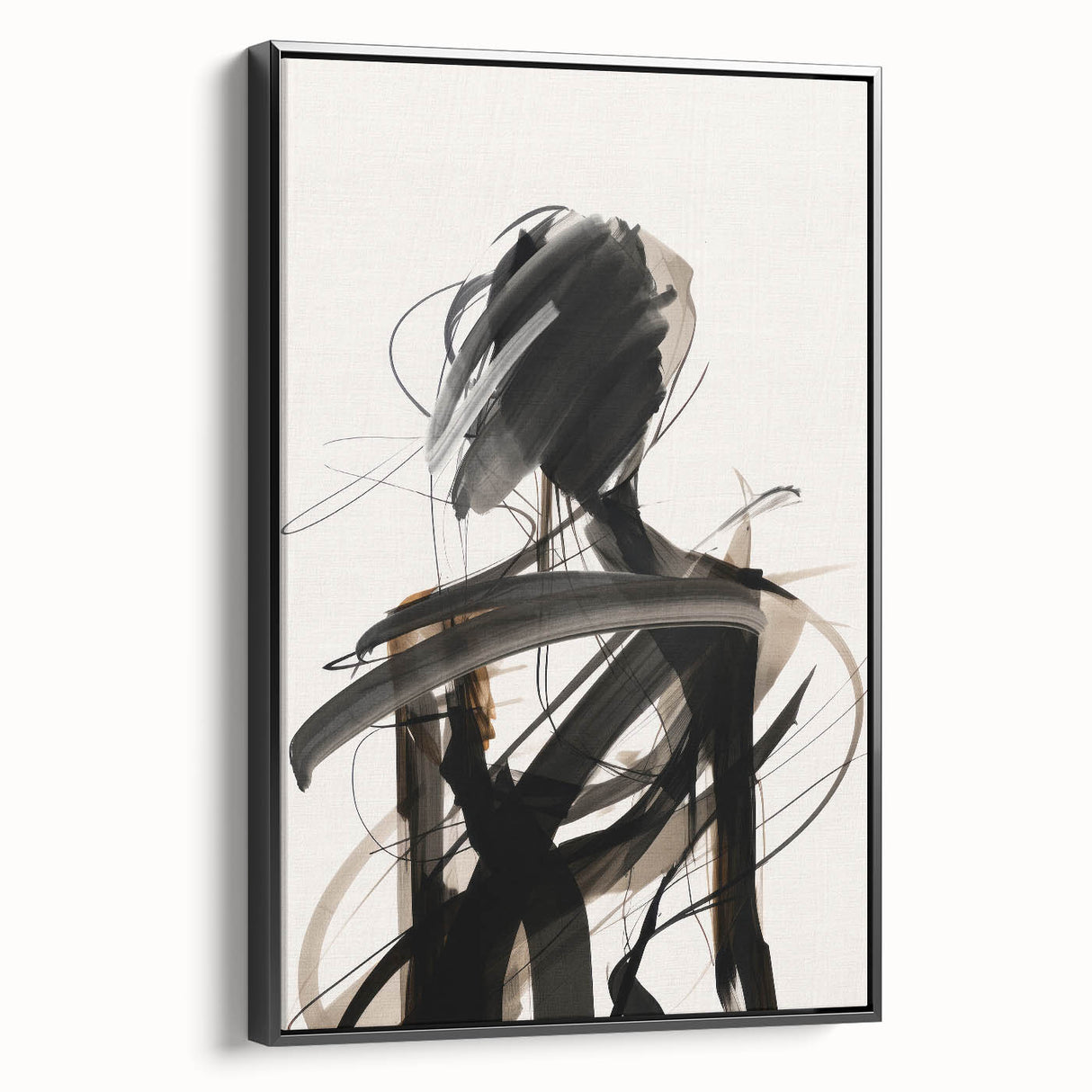 Framed abstract modern wall art collection featuring geometric shapes in black and white, displayed elegantly from a side view, perfect for contemporary decor.