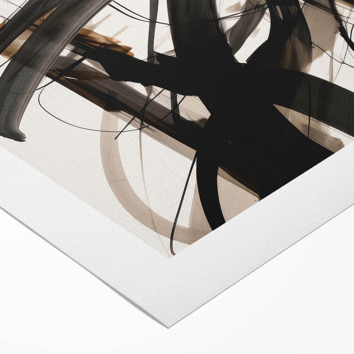 Abstract modern wall art on rolled canvas showcasing vibrant geometric shapes in blue, orange, and yellow colors, ideal for contemporary decor.