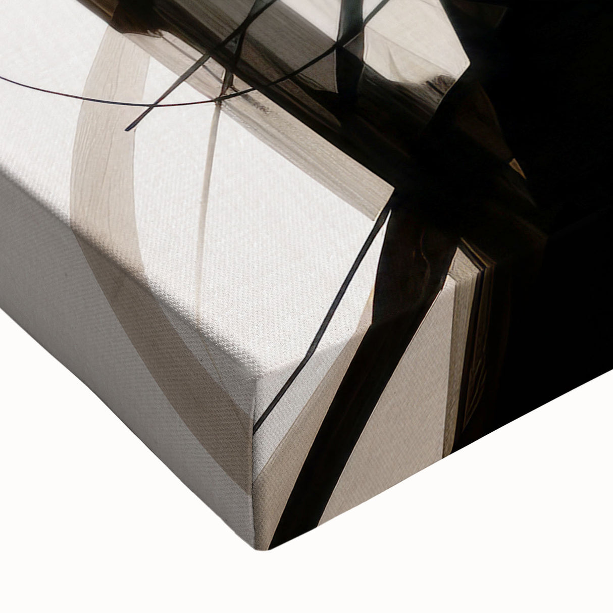 Close-up of a vibrant abstract modern wall art piece on stretched canvas, showcasing dynamic colors and fluid shapes, perfect for contemporary decor.