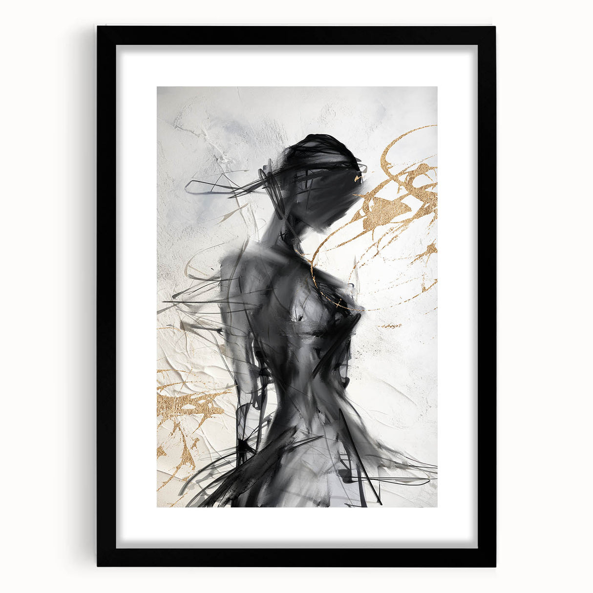 Framed abstract modern wall art in a sleek black frame, featuring vibrant colors and geometric shapes, perfect for contemporary decor.