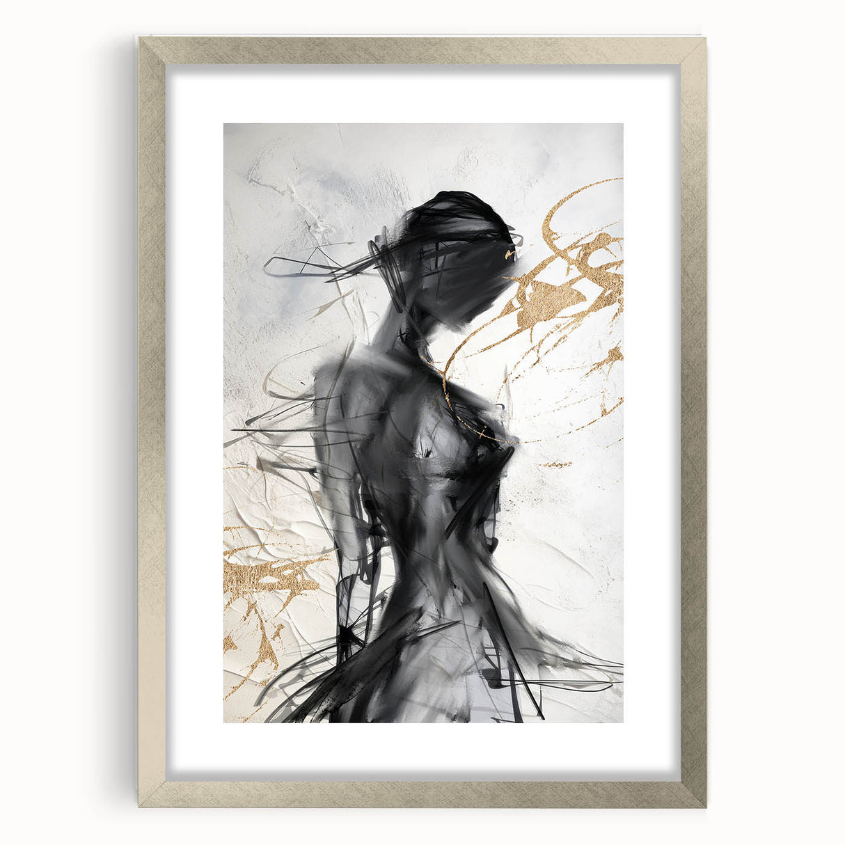 Framed abstract modern wall art design featuring vibrant colors and geometric shapes in a sleek silver frame, perfect for contemporary decor.