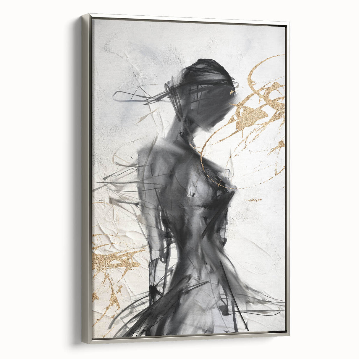 Framed modern abstract wall art showcasing a silver side view design with vibrant colors, perfect for contemporary home decor.