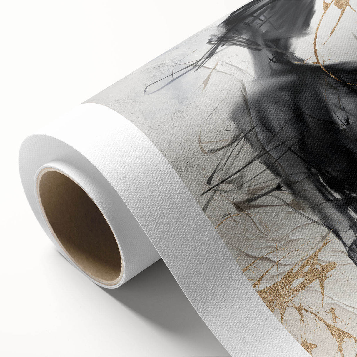 Abstract modern wall art design on rolled canvas, showcasing vibrant colors and dynamic shapes, perfect for contemporary home decor.