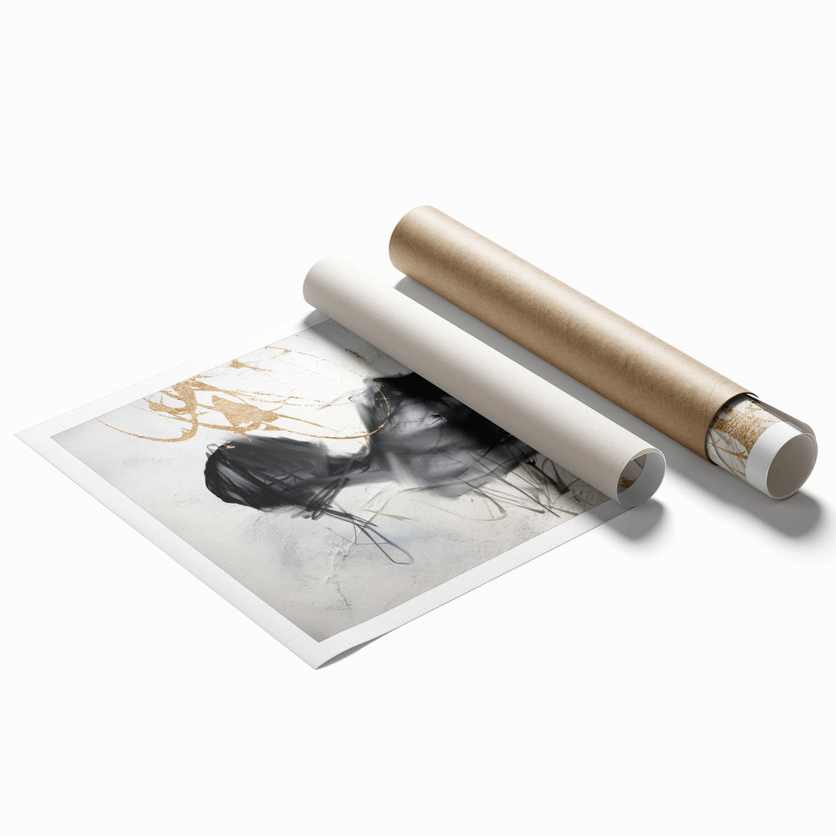 Abstract modern wall art rolled print showcasing vibrant colors and geometric shapes, perfect for contemporary decor in living spaces.