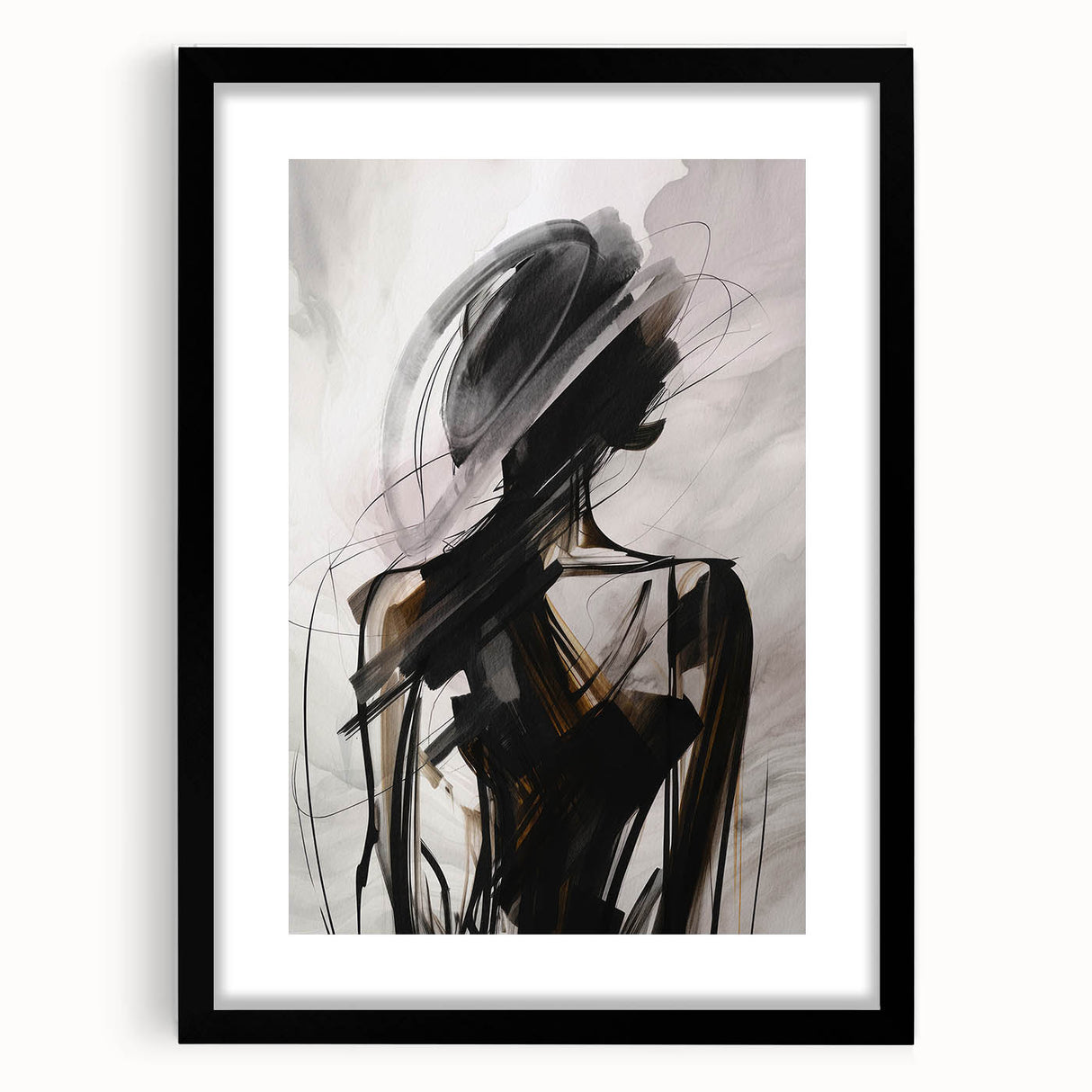 Abstract modern wall art collection in a sleek black frame, showcasing vibrant geometric designs with a matte finish, ideal for contemporary decor.