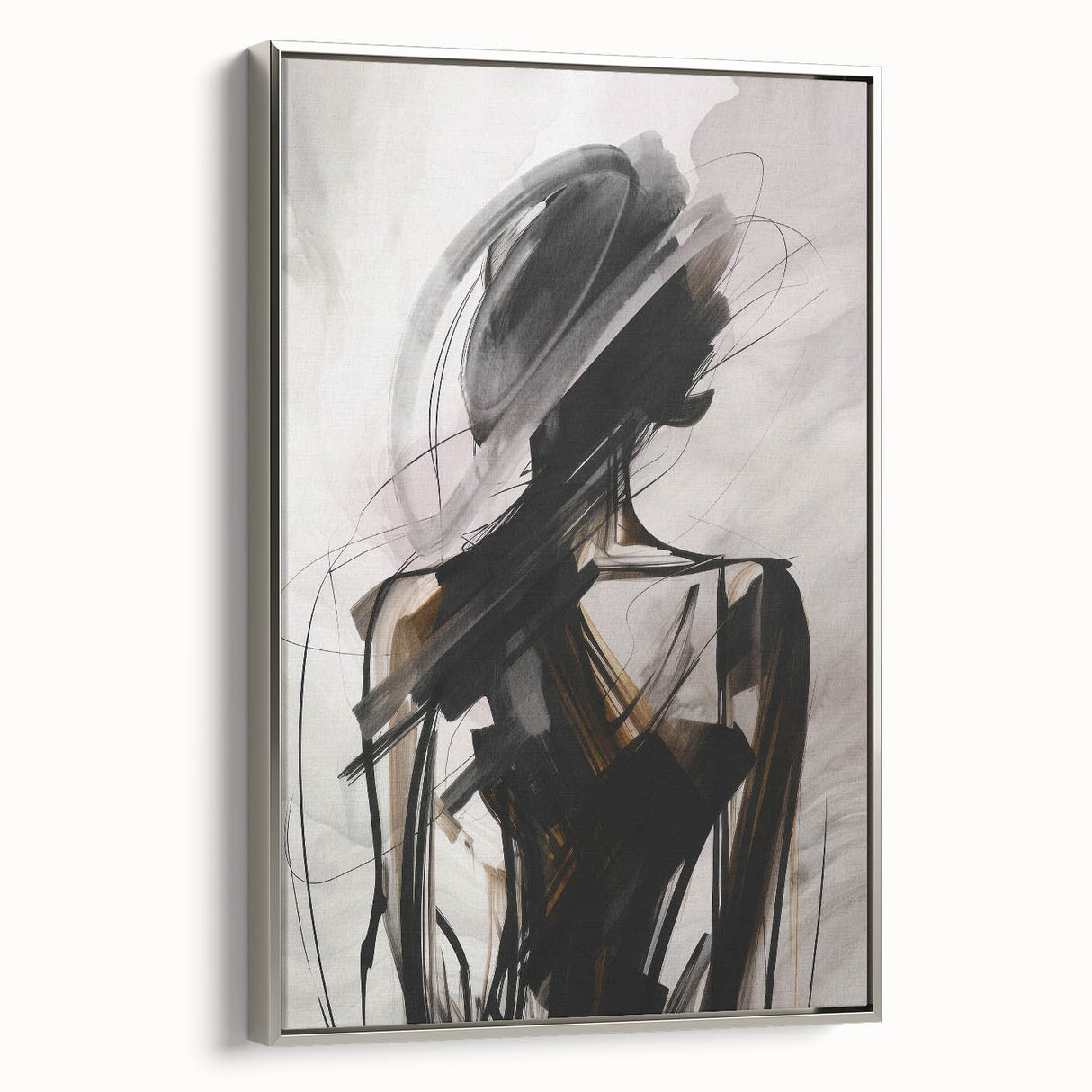 Framed abstract modern wall art collection featuring sleek silver edges, showcasing vibrant colors and dynamic shapes for contemporary decor.