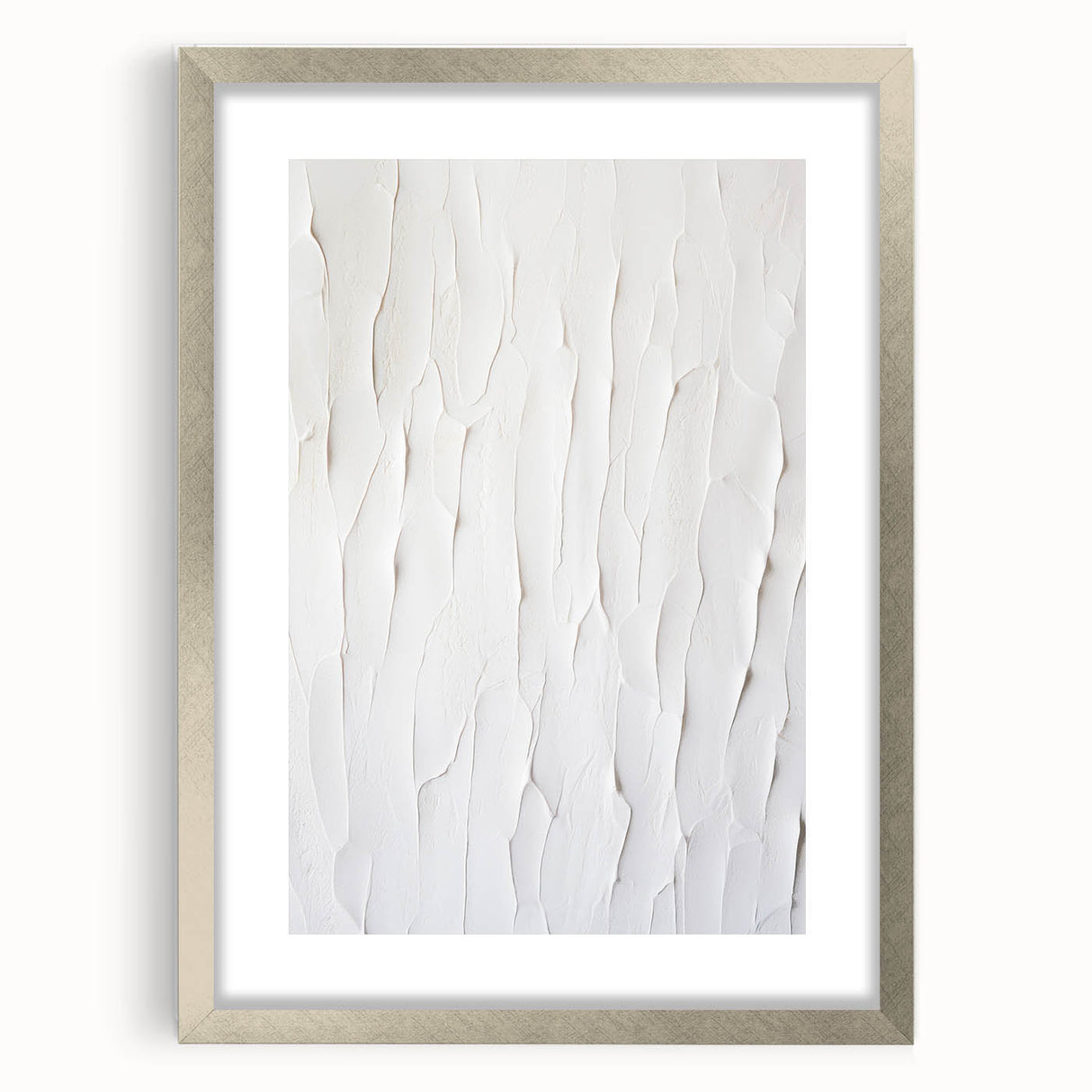 Abstract modern wall art collection featuring a silver-framed design with a mat, showcasing vibrant colors and geometric shapes for contemporary decor.