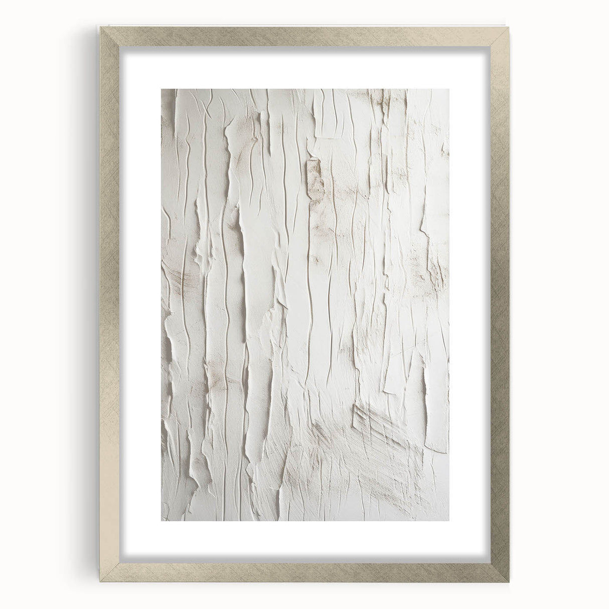 Abstract modern wall art collection featuring a framed piece with a silver mat, showcasing vibrant colors and geometric shapes, perfect for contemporary decor.