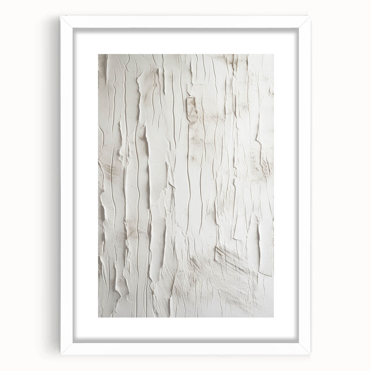 Abstract modern wall art collection featuring a white-framed design with a mat, showcasing geometric shapes in vibrant colors. Ideal for contemporary home decor or office space enhancement.