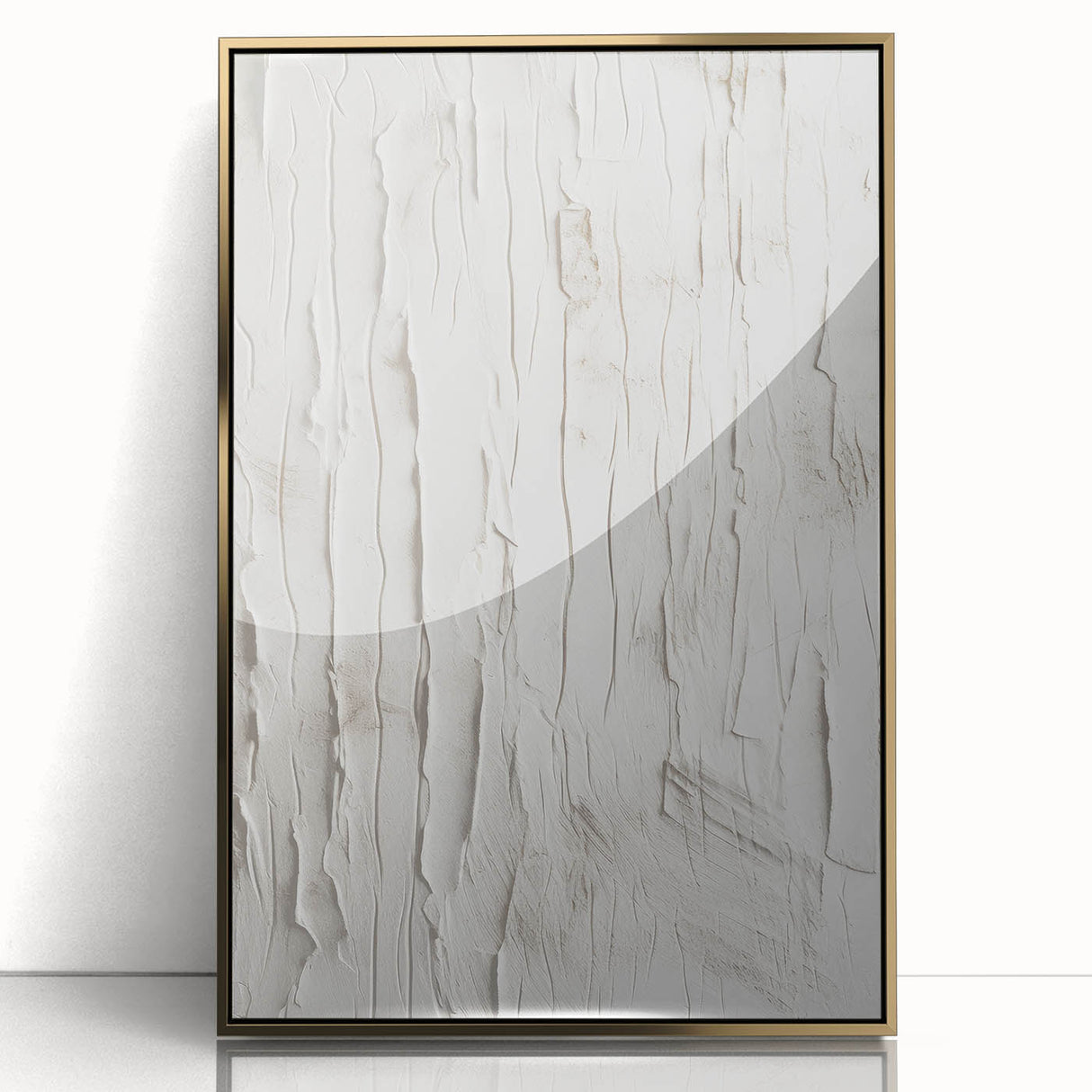 Framed acrylic wall art showcasing an abstract modern design with gold accents, ideal for contemporary home decor. Perfect for adding elegance and sophistication to any space.