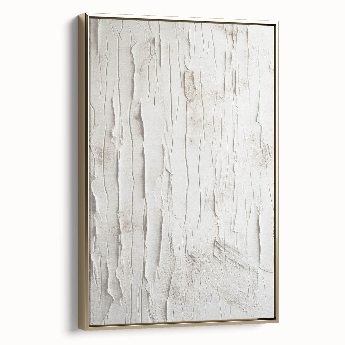Framed abstract modern wall art collection featuring a gold-accented design, side view showcasing the canvas texture and sleek profile, perfect for contemporary decor.