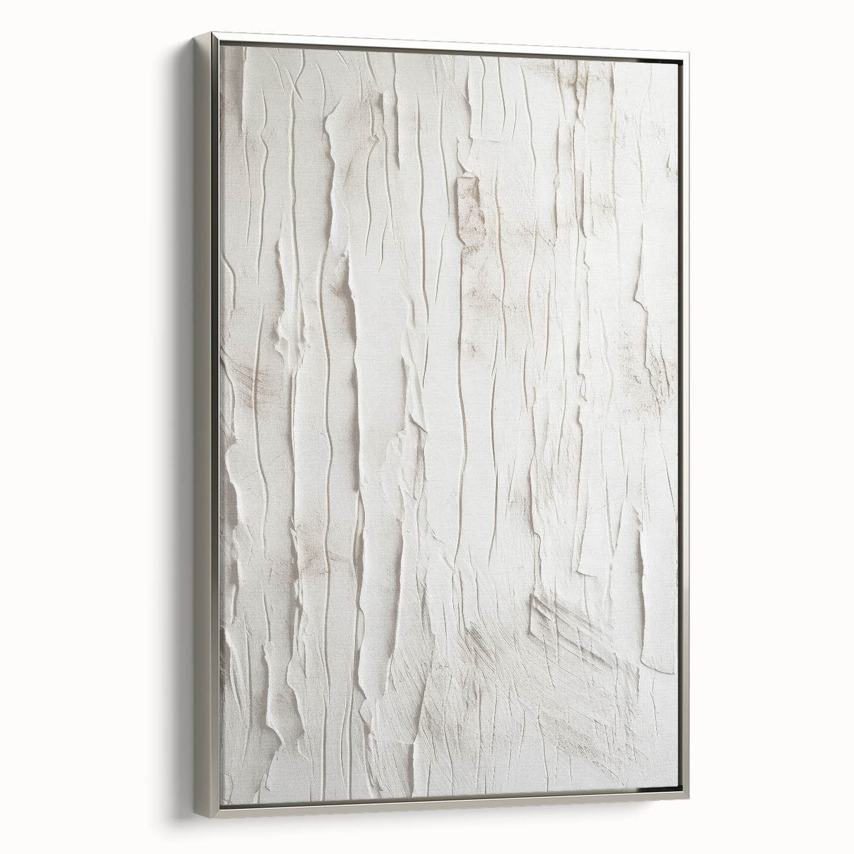 Framed wall art collection featuring an abstract modern design with silver accents, showcasing vibrant colors and intricate patterns. The piece is displayed at a side angle, emphasizing its depth and texture, ideal for contemporary home decor.