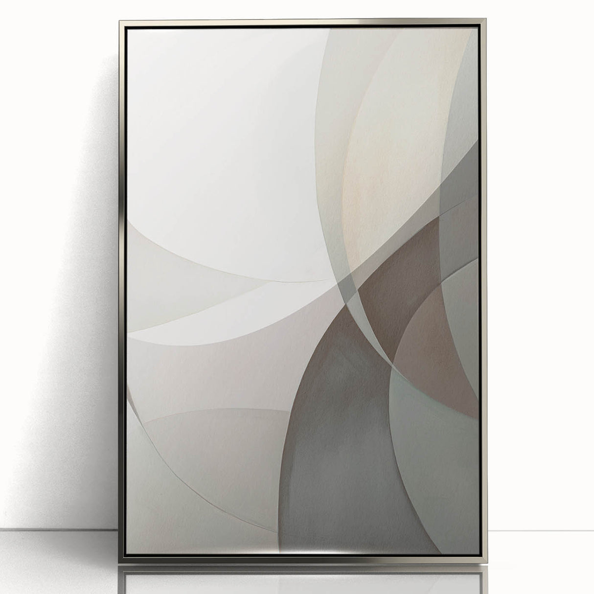 Framed acrylic wall art featuring an abstract modern design with silver accents, showcasing geometric patterns and vibrant colors, ideal for contemporary home decor.