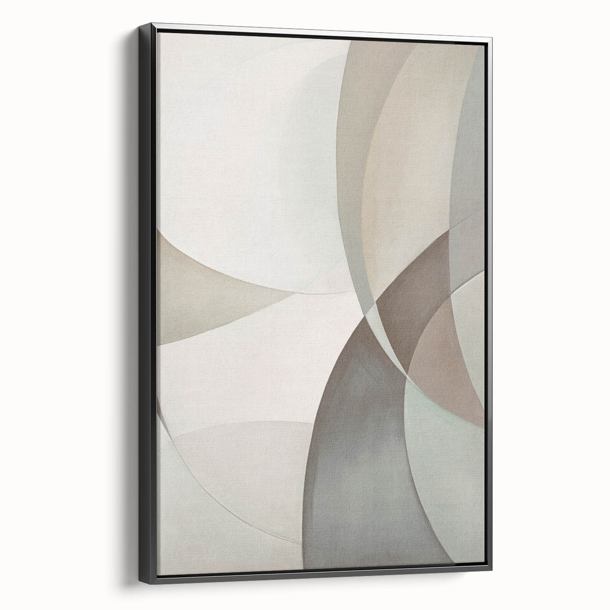 Abstract modern wall art collection featuring a framed canvas with geometric shapes in black and white, showcasing a contemporary aesthetic ideal for stylish home decor.