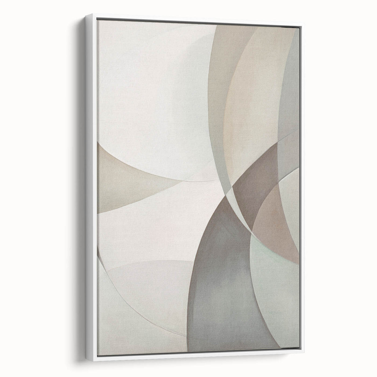 Framed canvas wall art showcasing an abstract modern design with vibrant colors and geometric shapes, set against a white background, viewed from the side.